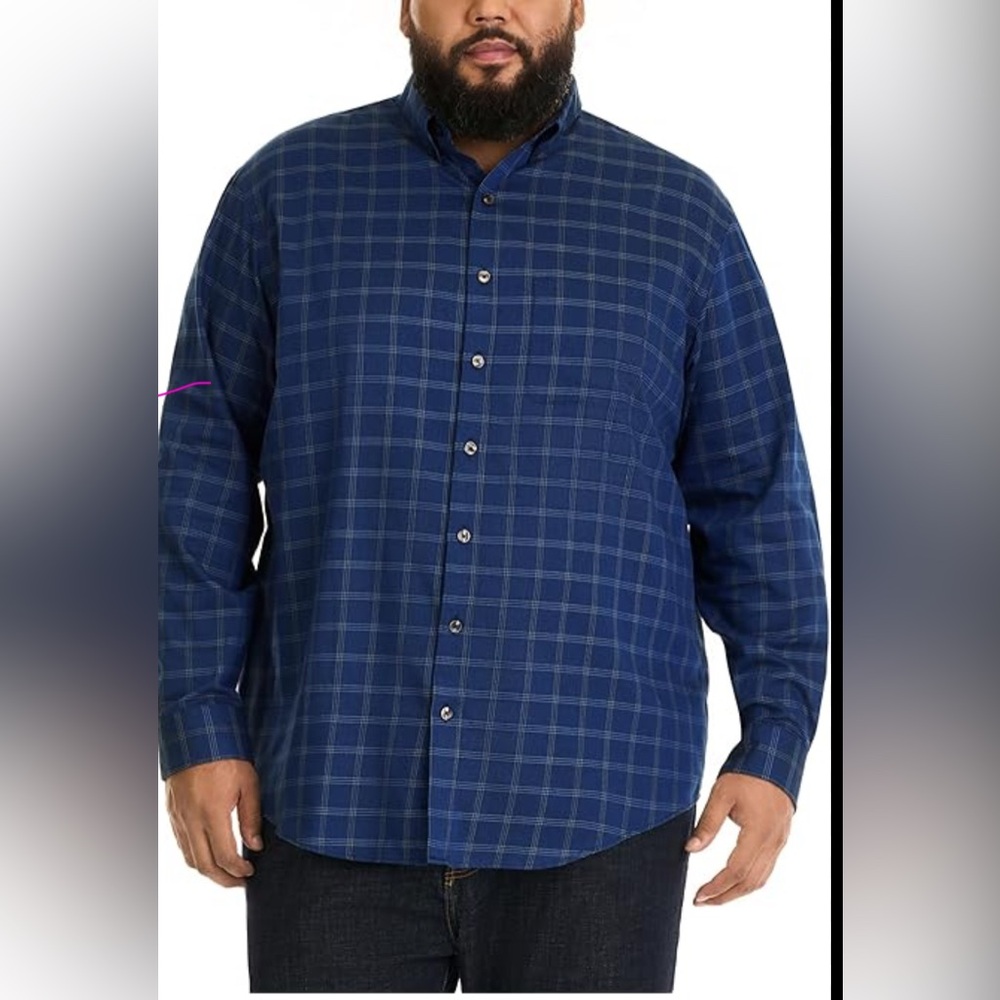 IZOD Men’s shirt blue long sleeve plaid dress size‎ 2XL made in ETHIOPIA